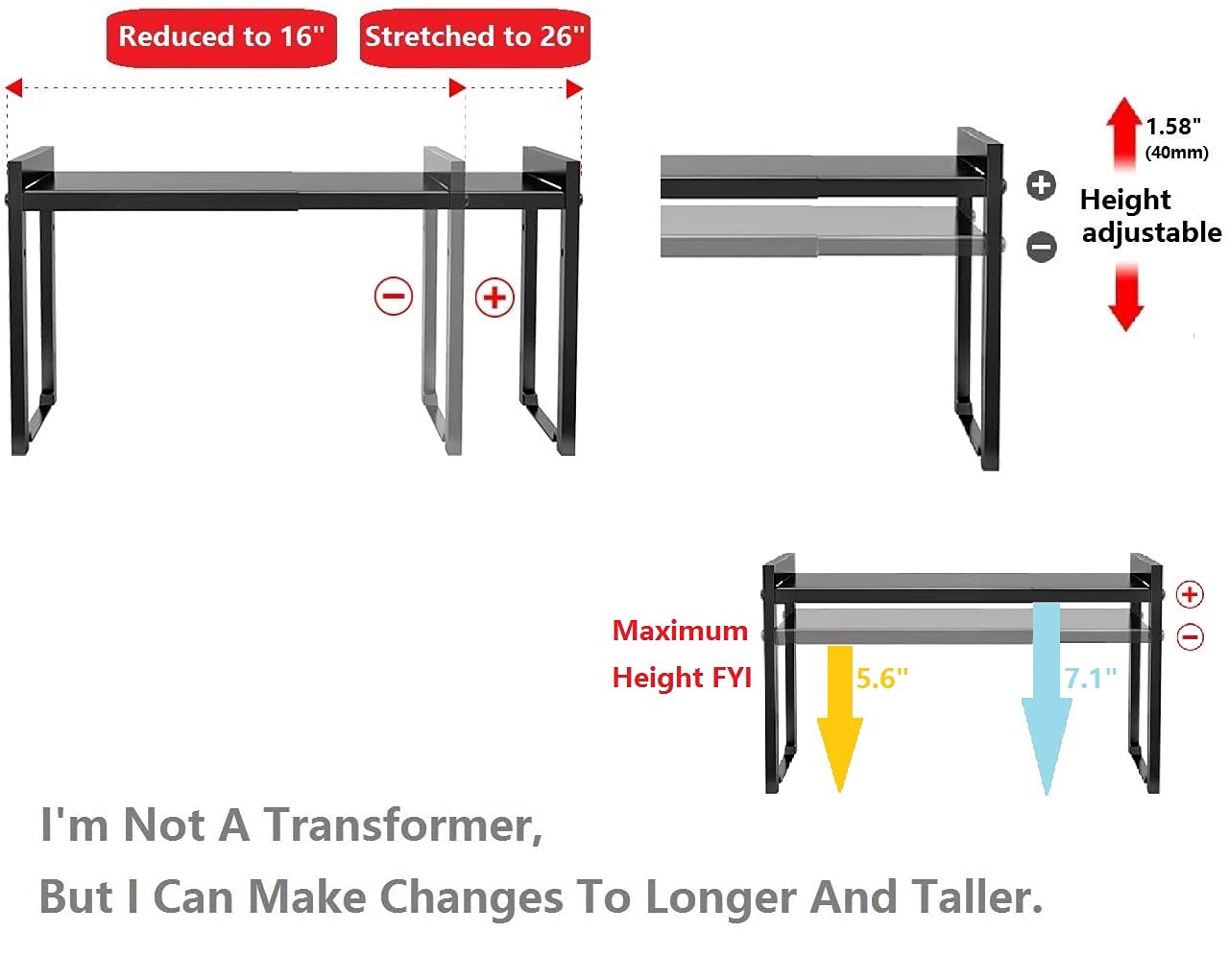 Urhomey plus counter shelf maximizes counter space and accessibility.