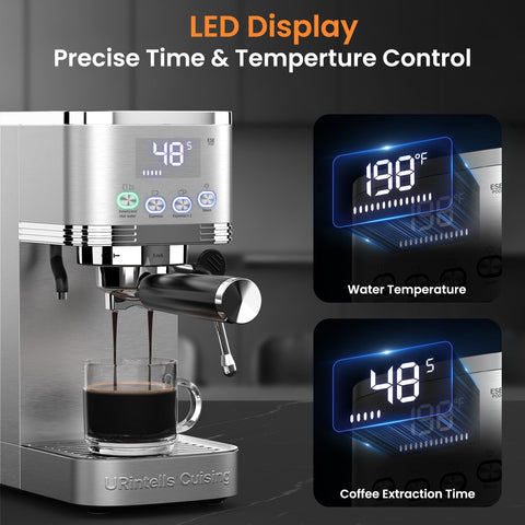 URintells Cuising pours crema with the 20 Bar pump for rich espresso