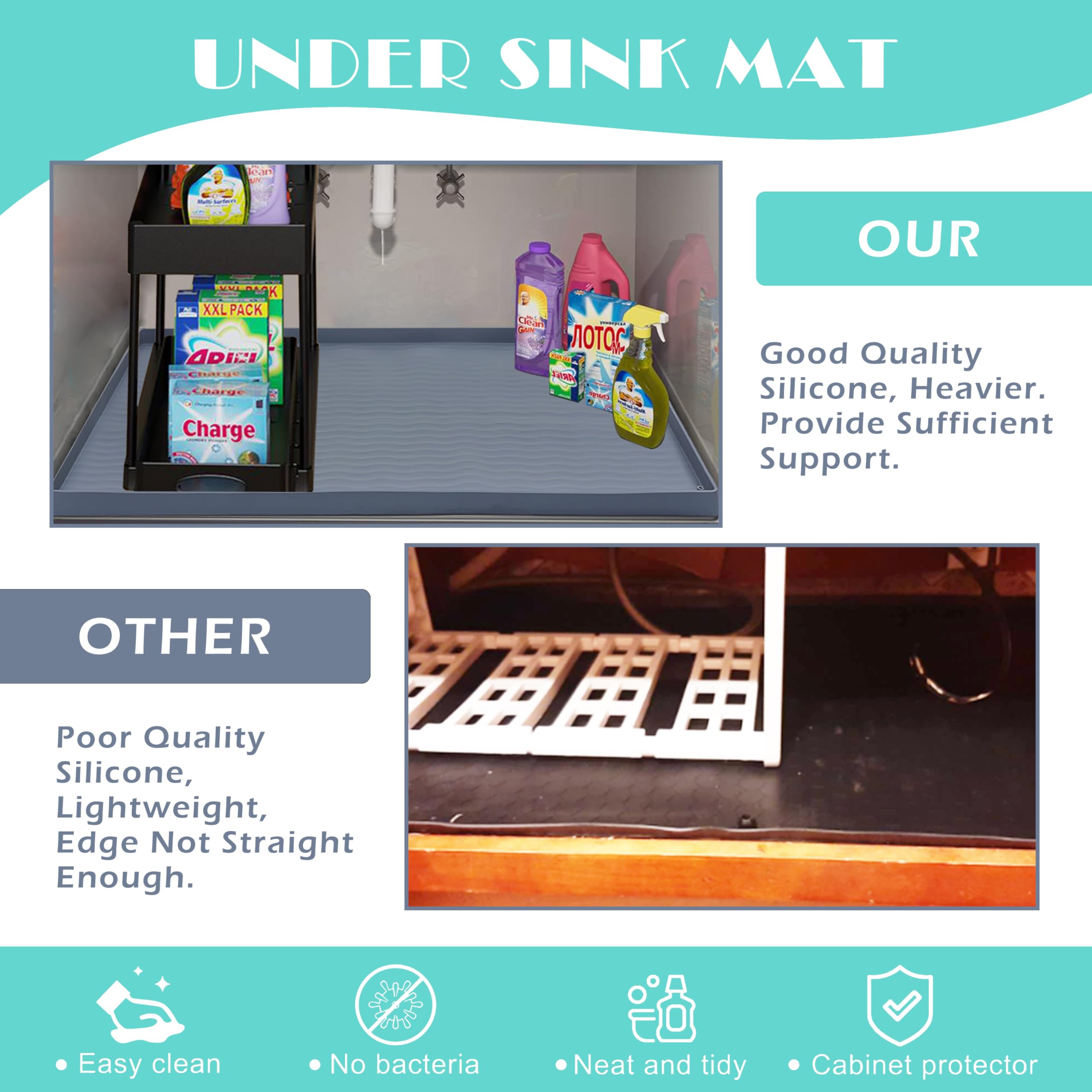 URMONA diamond texture drainage mat channels spills for easy cleaning