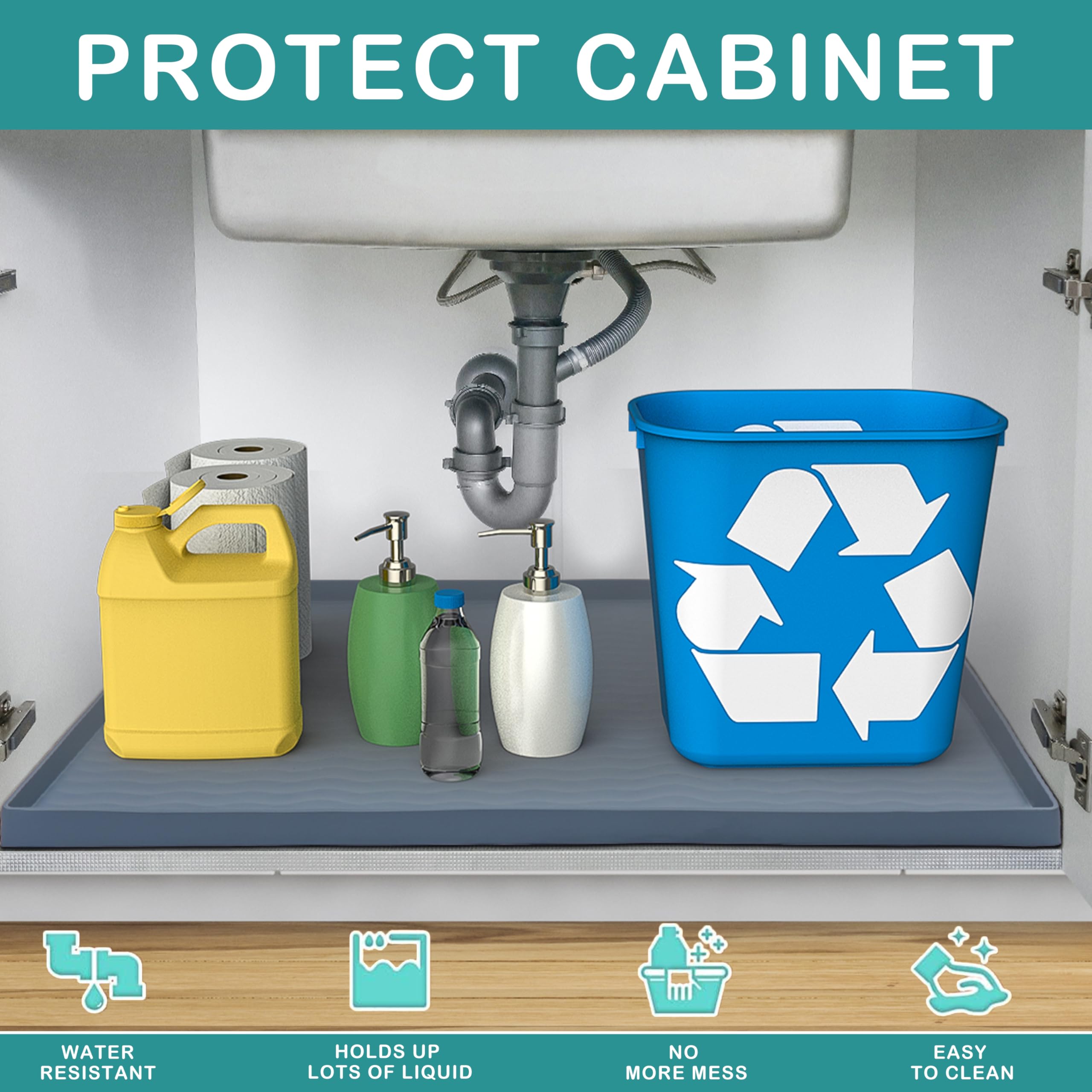 URMONA kitchen sink mat waterproof design keeps spills contained and accessible.