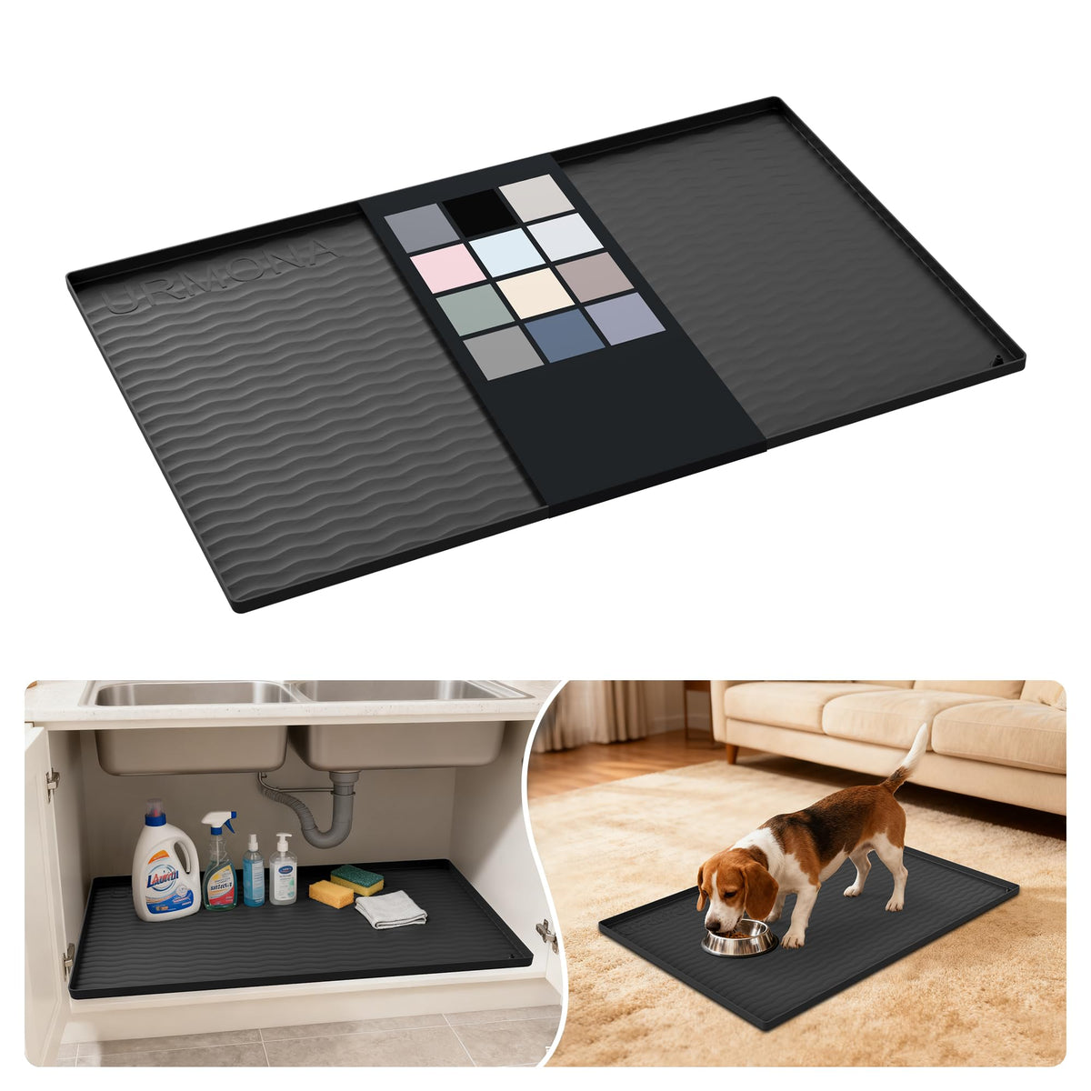 URMONA under-sink mat 34x22 protects cabinets from spills and leaks.