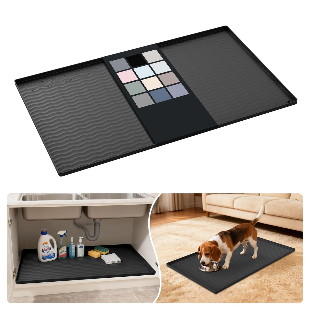 URMONA under-sink mat 37x22 protecting cabinet area and simplifying cleanup