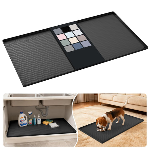 URMONA under-sink mat 40x22 shows bendable silicone for spills and tight spaces