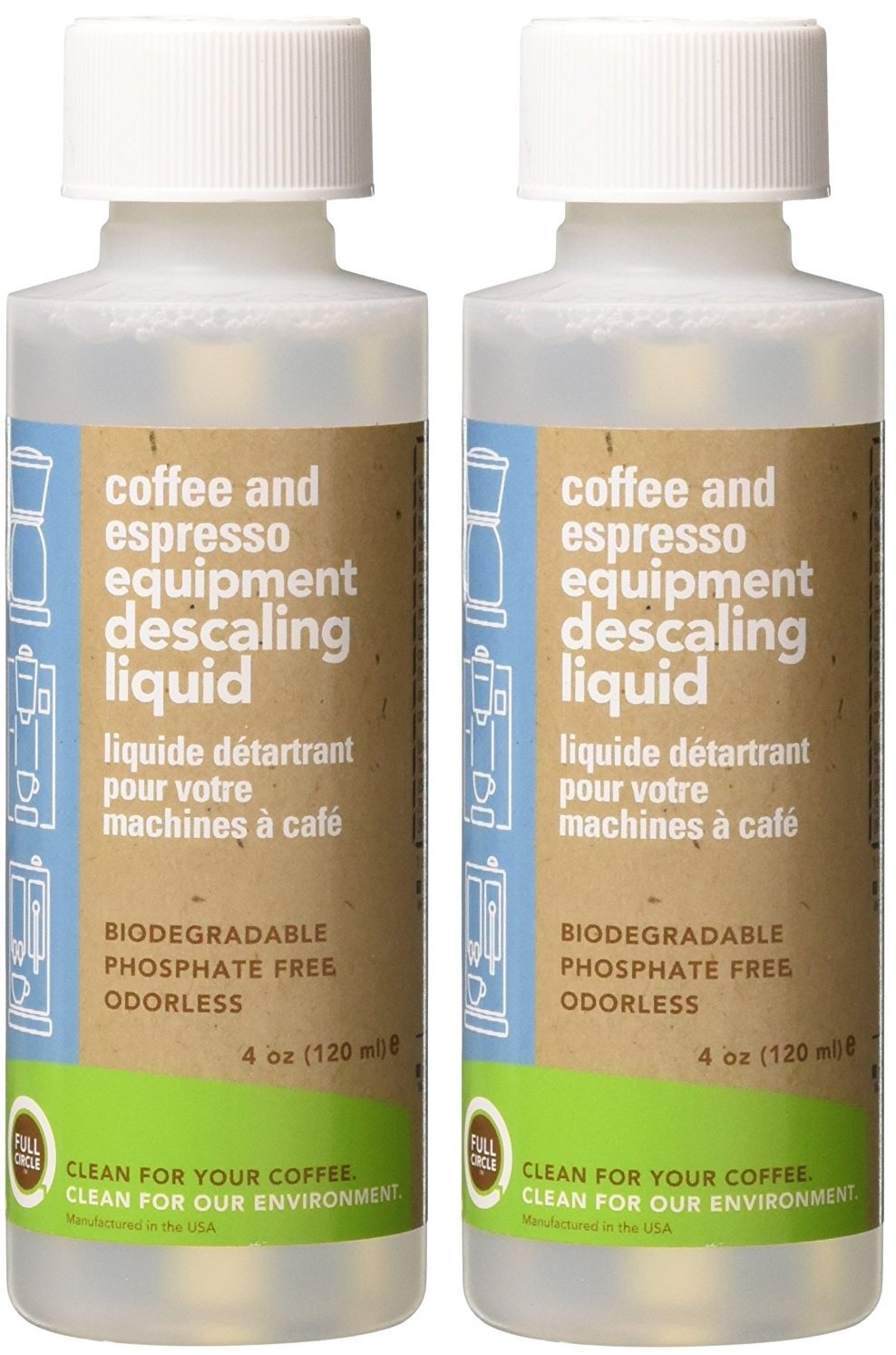 Urnex Biocaf descaling bottle pour removes lime scale to improve coffee flavor