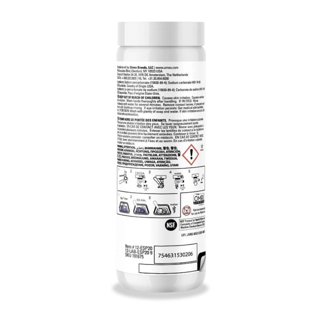 Urnex Cafiza backflush cleaner powder used for daily espresso machine maintenance
