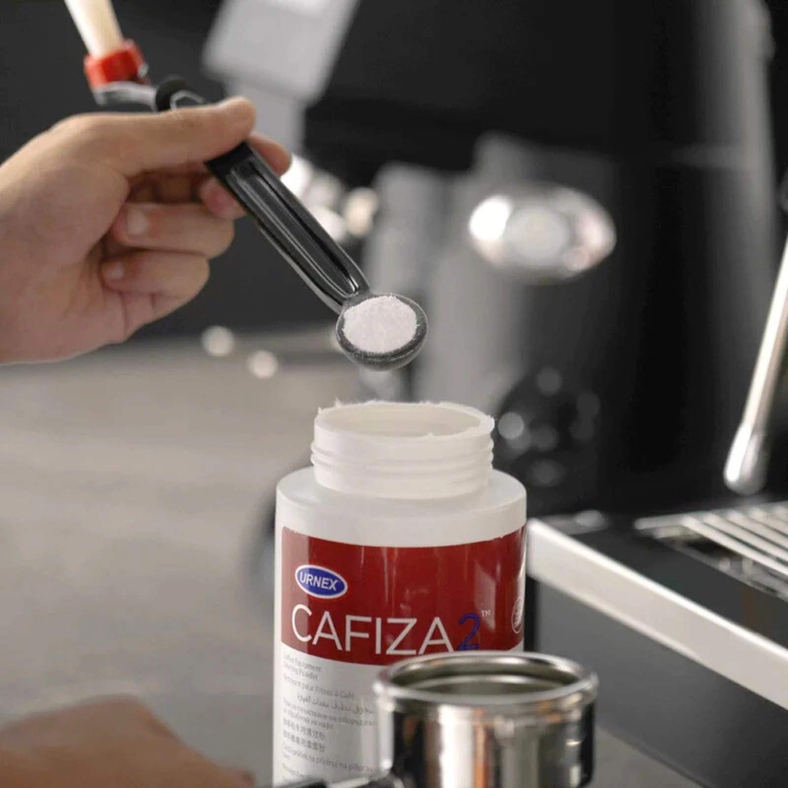 Urnex Cafiza daily backflush cleaning as part of routine care