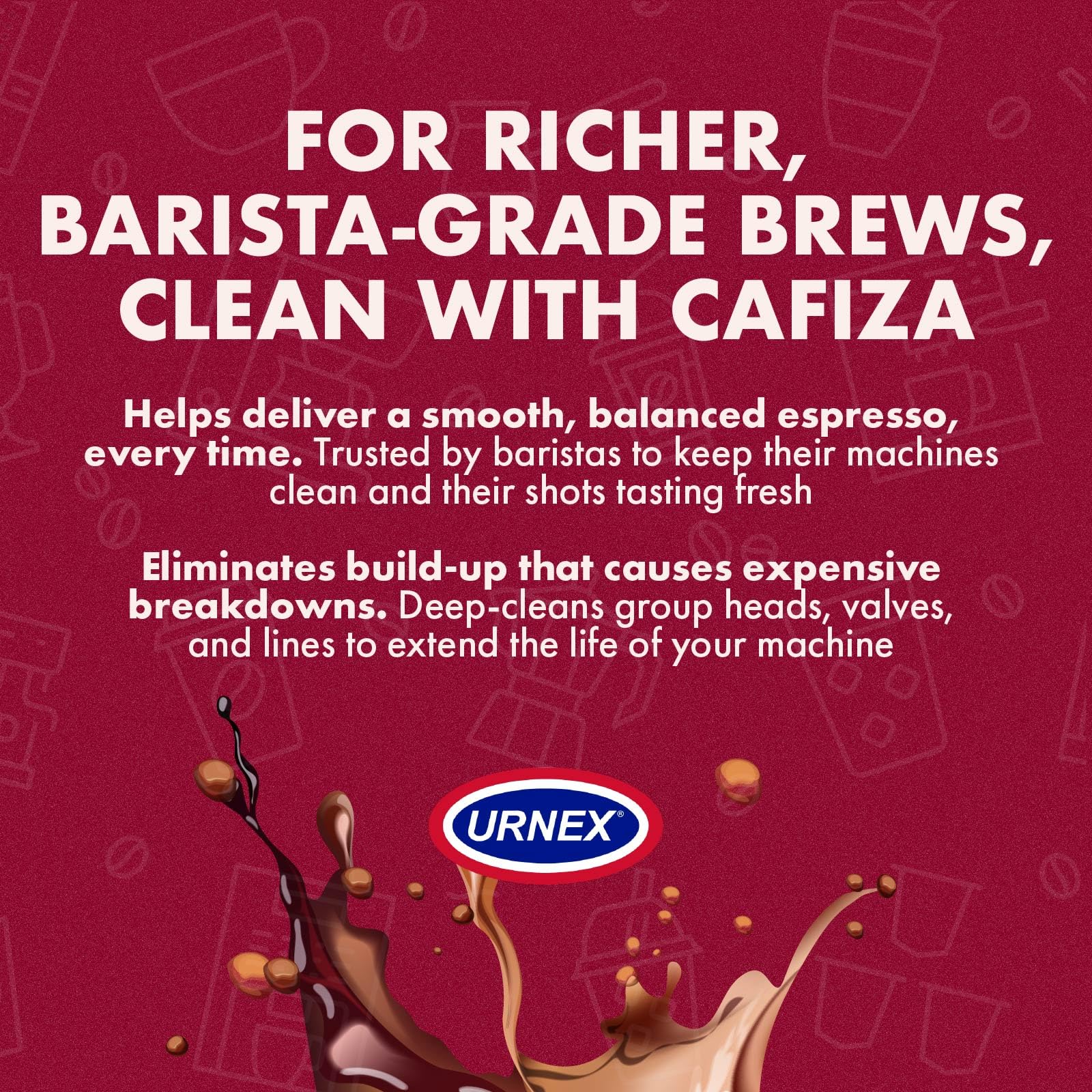 Urnex Cafiza proudly made in the USA and NSF-listed.