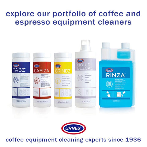 Urnex Cafiza paired with Dezcal and Rinza for complete care