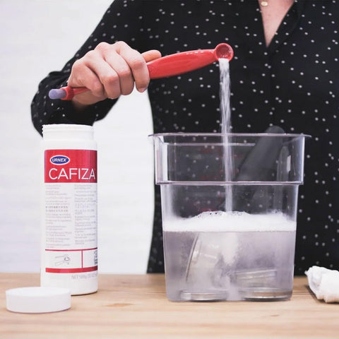 Urnex Cafiza professional cleaner powder ready for use in cafes