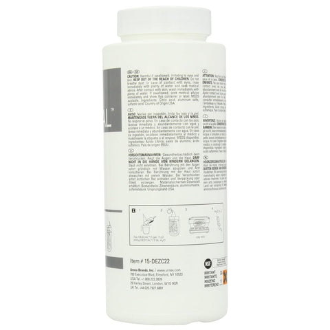 Urnex Dezcal descaler powder used on kettles for efficient heating and cleaner pours.