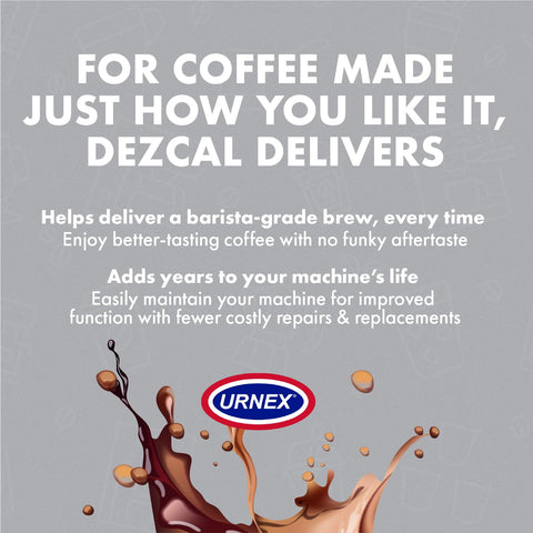 Urnex Dezcal box and tablets on counter for home use