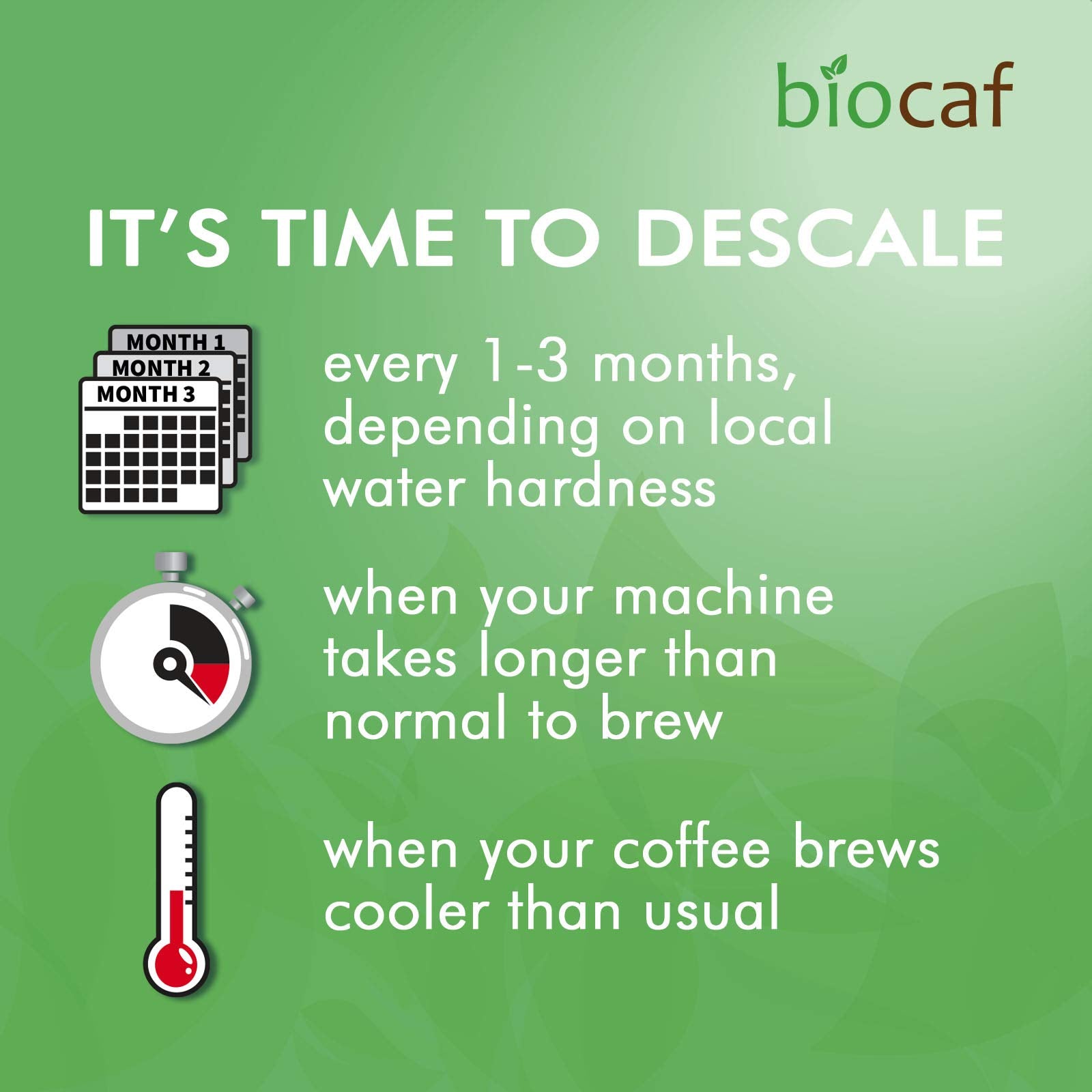 Urnex Full Circle descaler dissolves in warm water for quick cleaning.