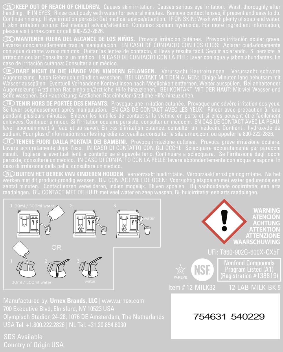 Urnex Rinza cleaning in action on milk frother head.