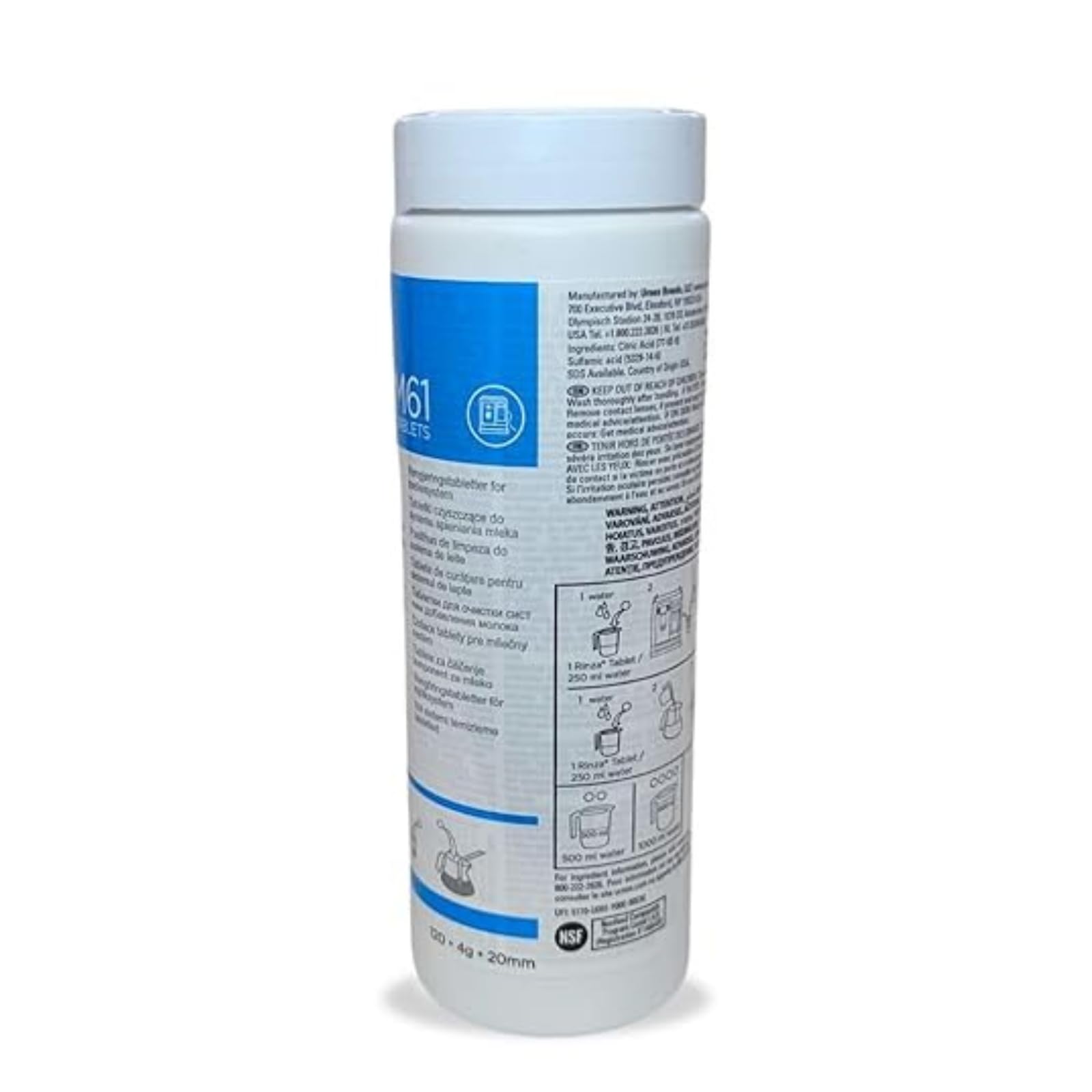 Urnex Rinza Milk Cleaning Tablets used on steam wands and frothers for quick, effective cleaning.
