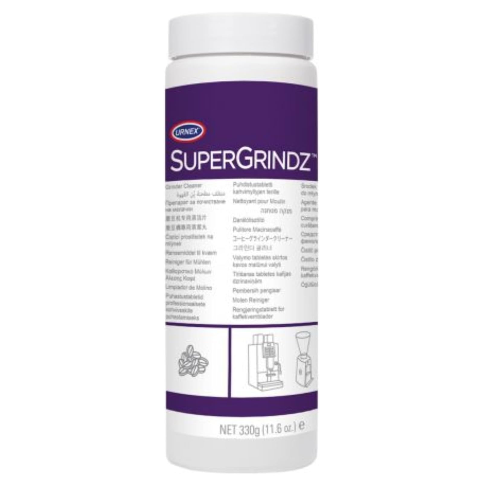 Urnex SuperGrindz grinder burr cleaning demonstrates effective residue removal.