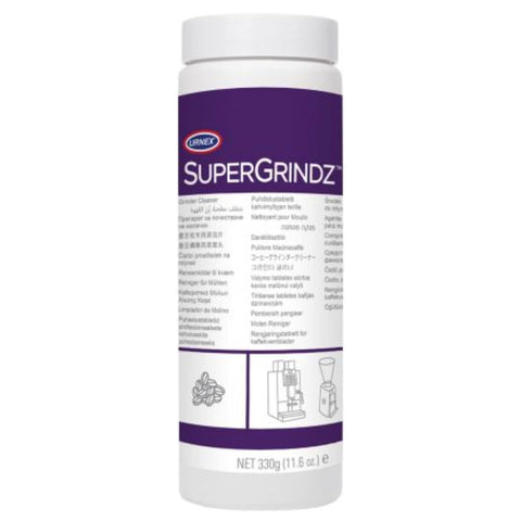Urnex SuperGrindz grinder burr cleaning demonstrates effective residue removal.