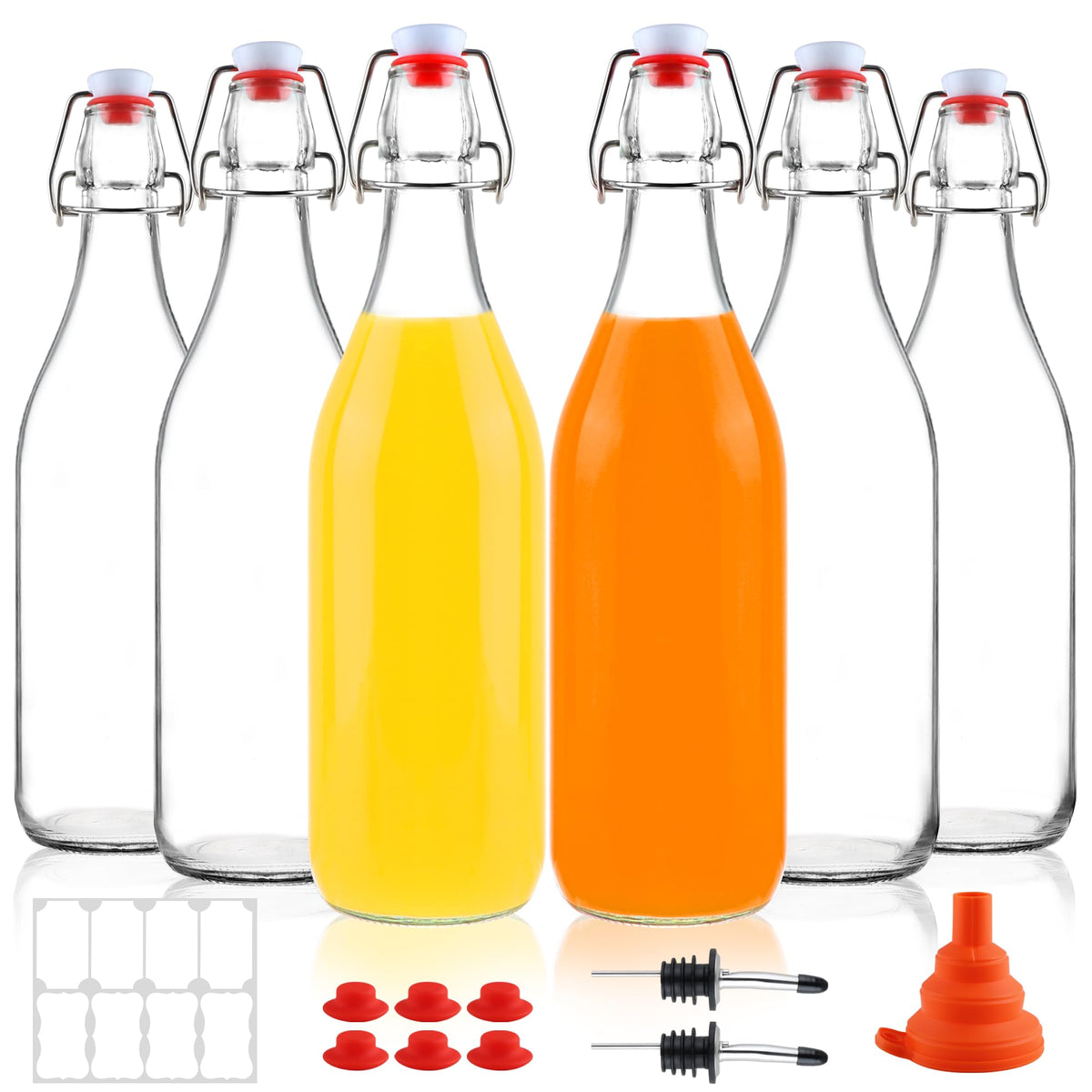 UrSpeedtekLive 6-pack 1L glass bottles with swing tops for easy sealing and storage