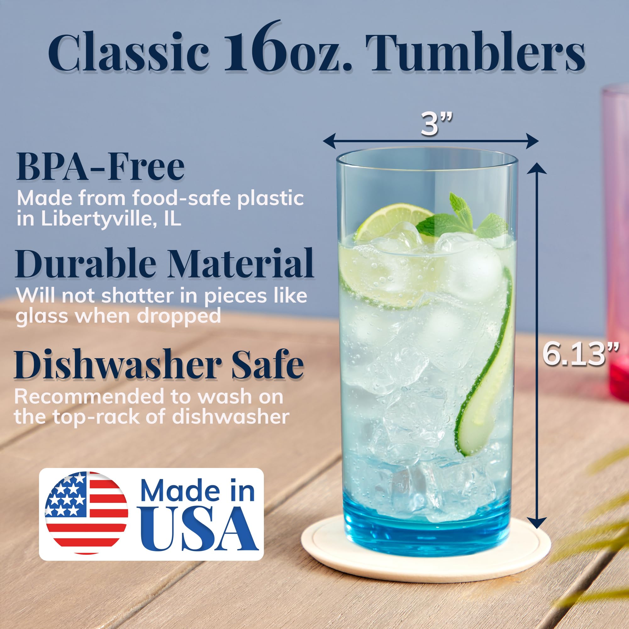 US Acrylic 16oz tumblers with assorted colors for casual entertaining.