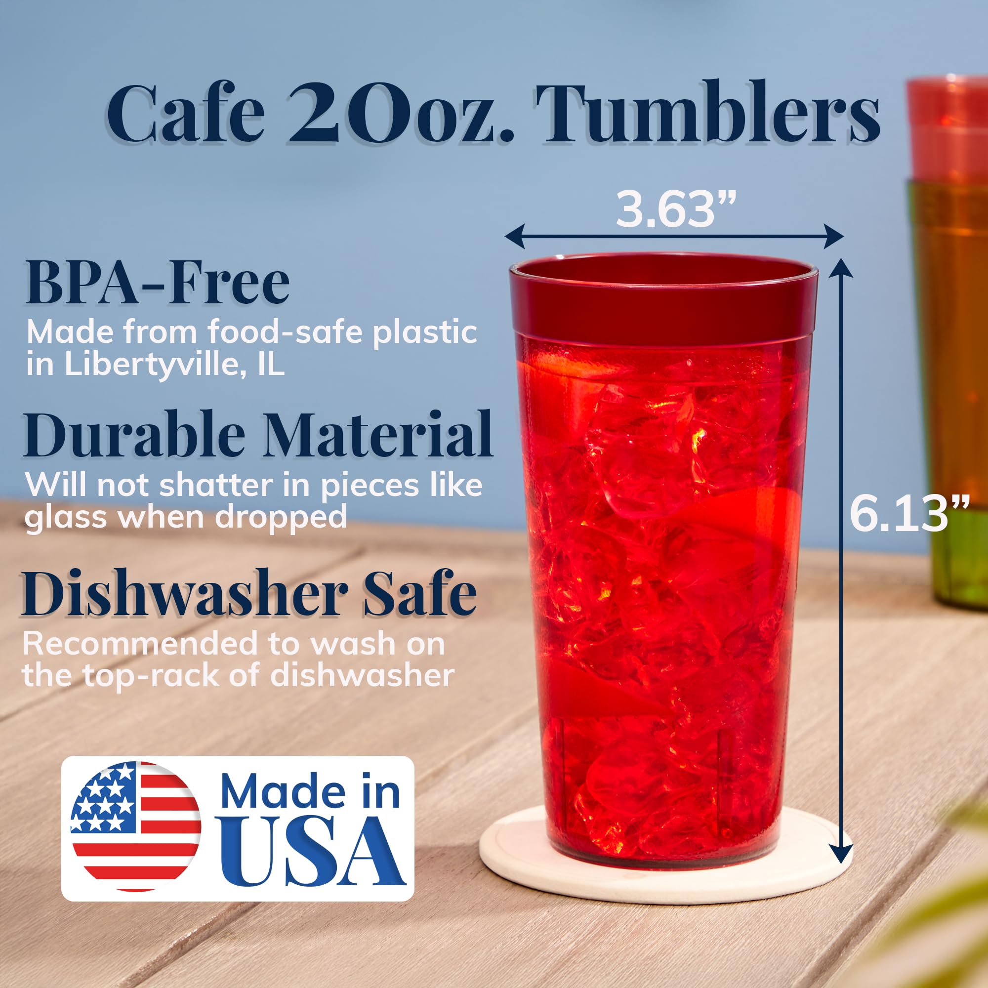 US Acrylic cafe tumbler in green, 20 oz, durable for outdoor gatherings