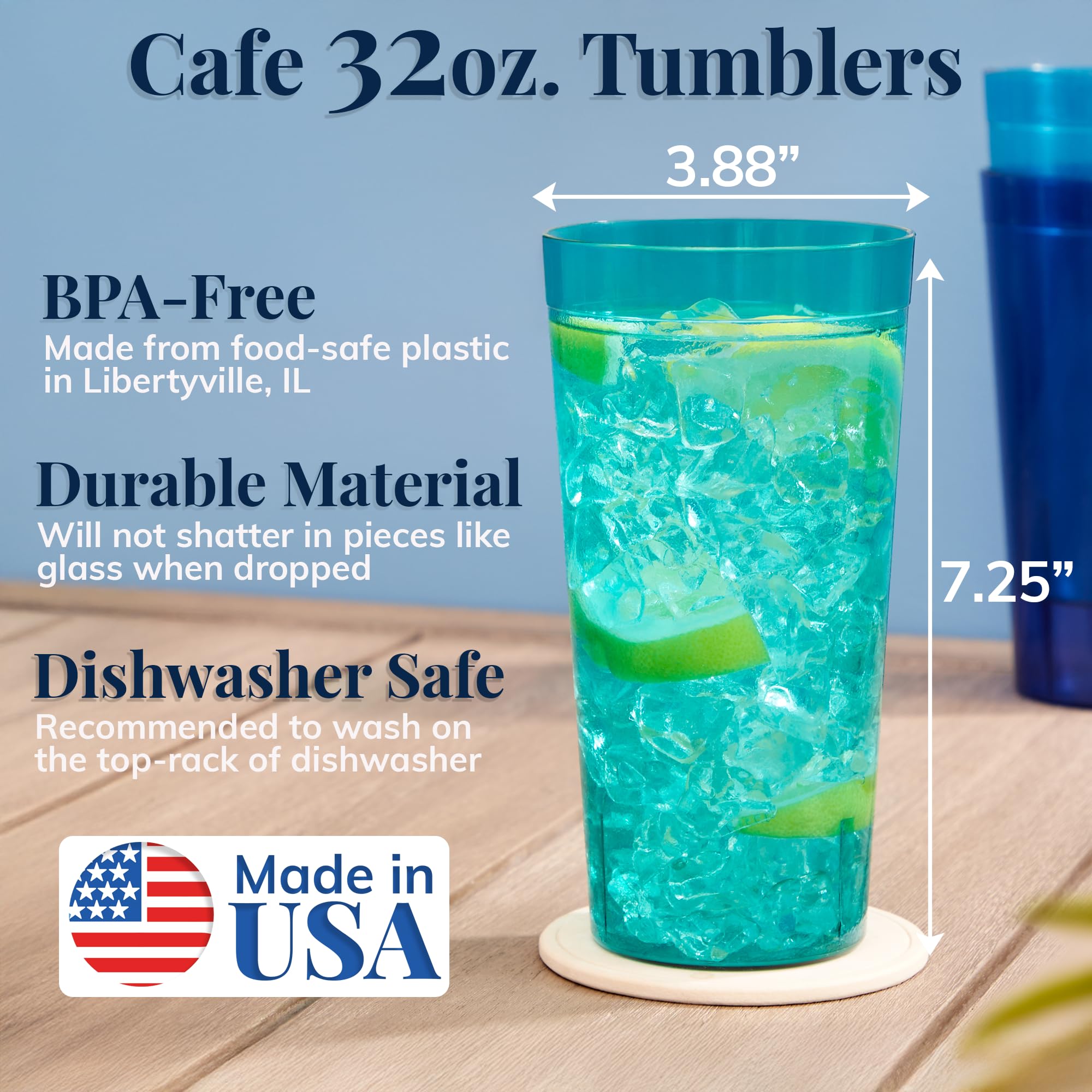 US Acrylic Café tumblers with teal textured wall for secure grip.