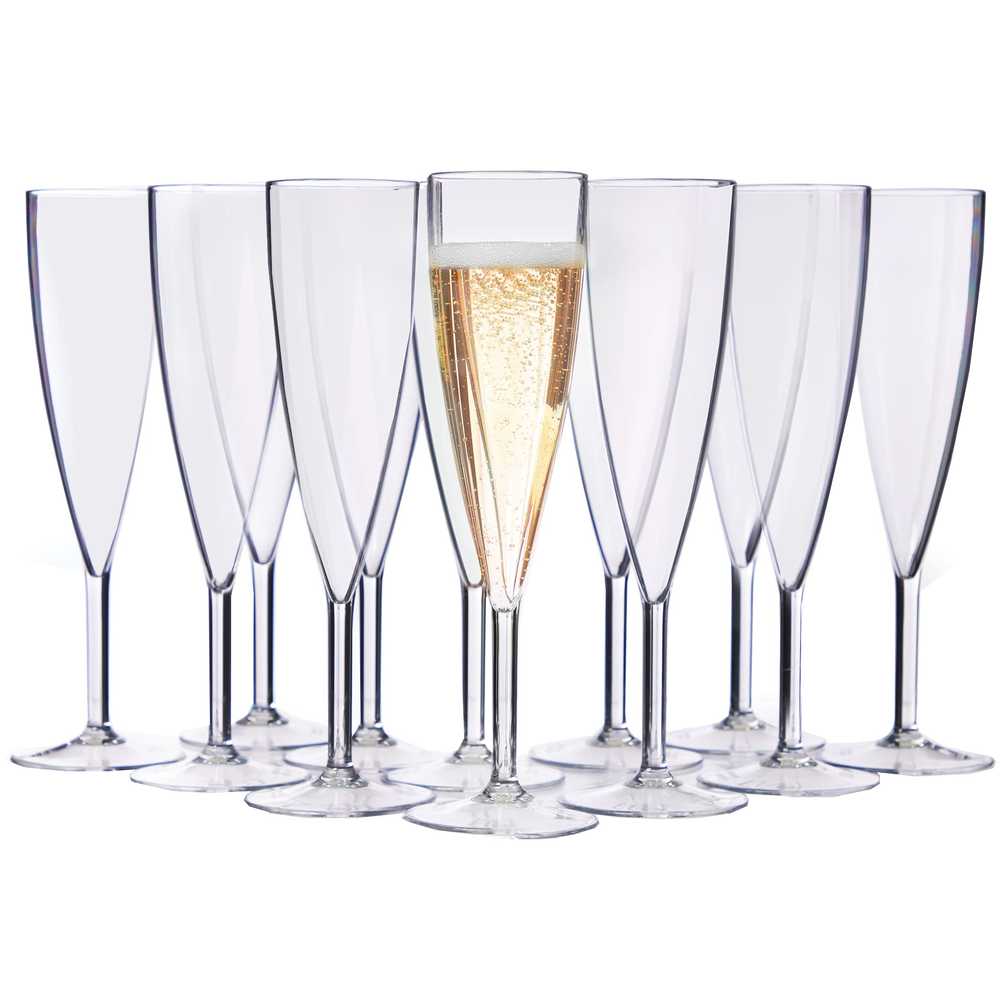 US Acrylic champagne flute set 12 clear, elegant plastic stems for brunch or parties