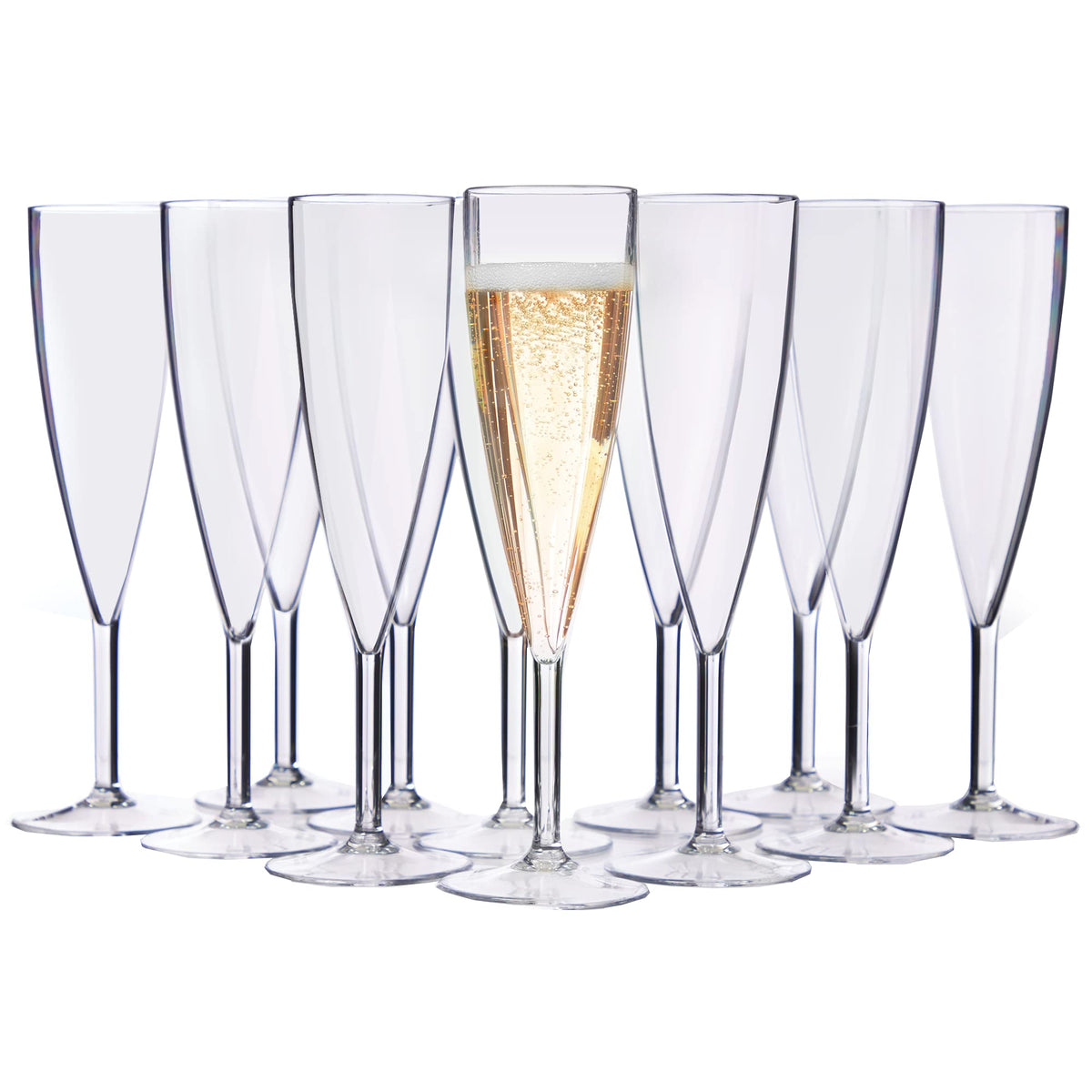US Acrylic champagne flute set 12 clear, elegant plastic stems for brunch or parties