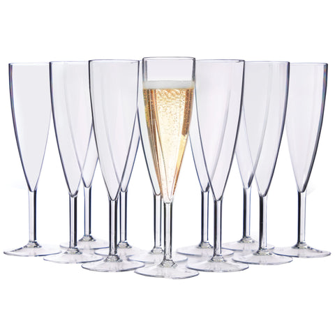 US Acrylic champagne flute set 12 clear, elegant plastic stems for brunch or parties