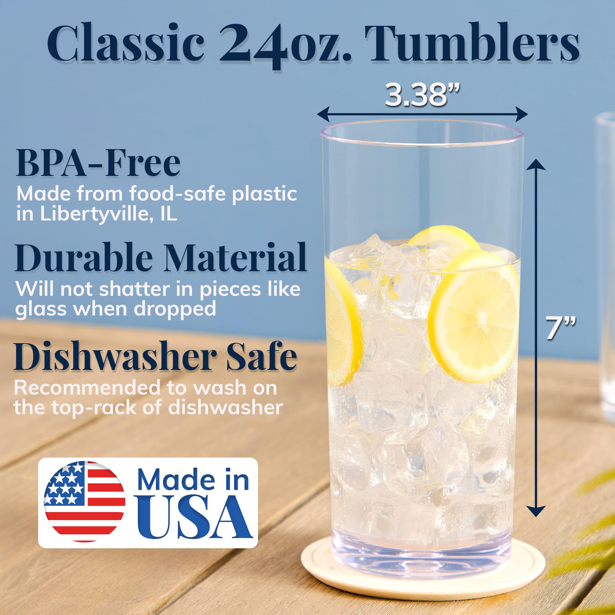 US Acrylic Classic Clear 24oz glass with a thick base for a glass-like feel.