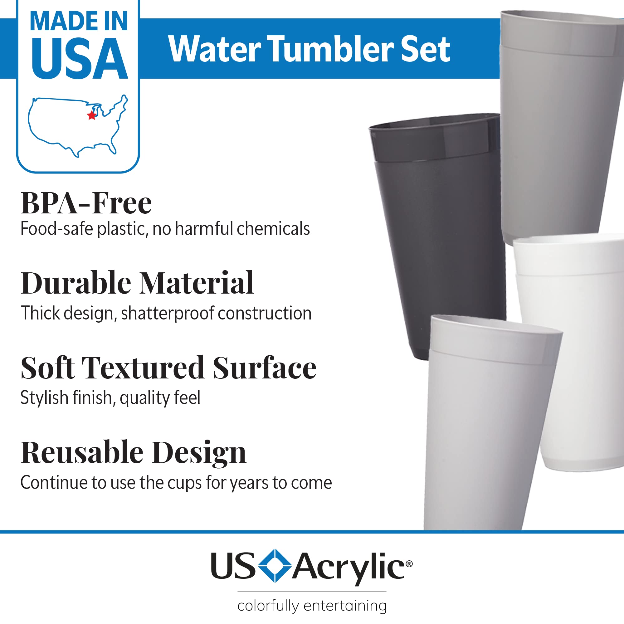 US Acrylic Newport smooth-edge tumbler displayed in grey stone for outdoor dining