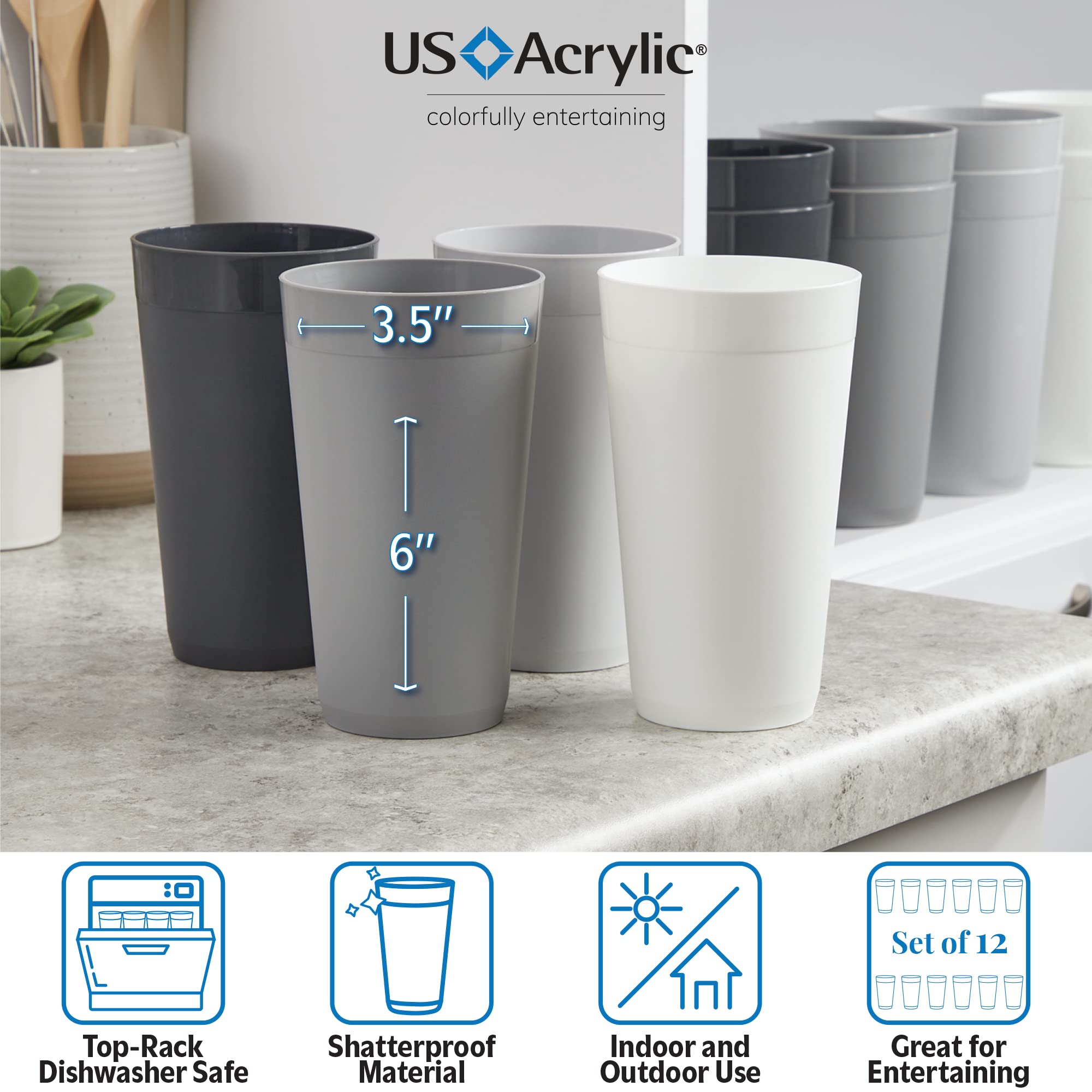 US Acrylic Newport textured-wall tumbler with grip in grey stone