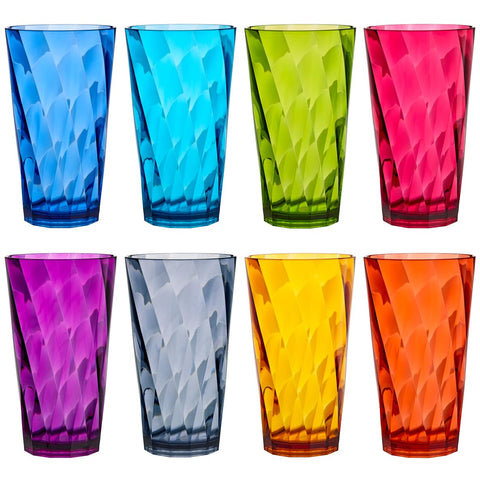 US Acrylic Optix 20oz glasses in rainbow colors for vibrant table settings.