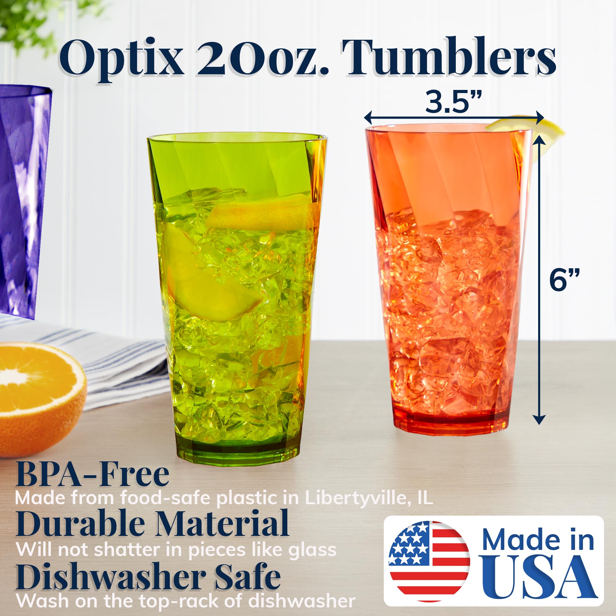 US Acrylic Optix plastic glass with twist pattern ideal for entertaining.