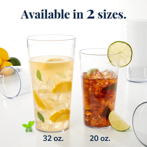 US Acrylic stackable tumblers, top-rack dishwasher safe for quick cleanup.