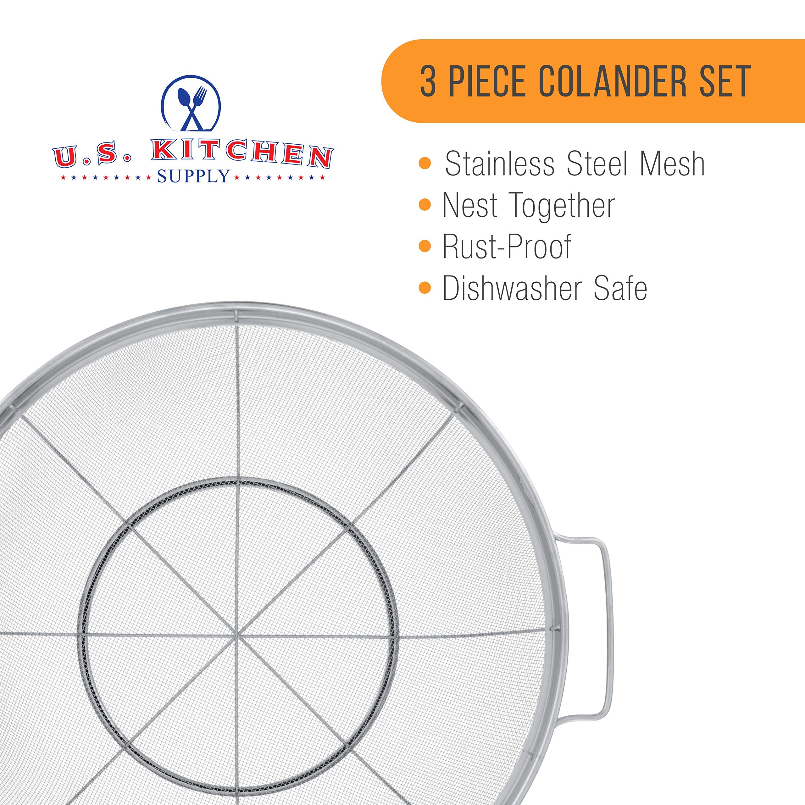 US Kitchen Supply 3-quart colander with easy-grip handles for small batches