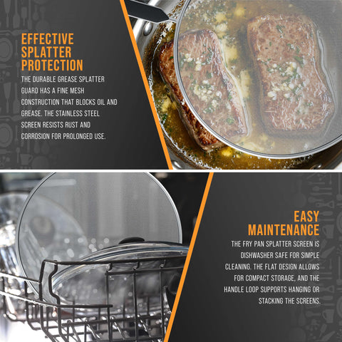 US Kitchen Supply guard used on pan to keep bacon sizzling without mess.