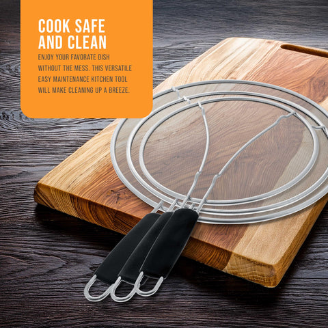 U.S. Kitchen Supply dishwasher-safe splatter screen for quick cleanup after frying.