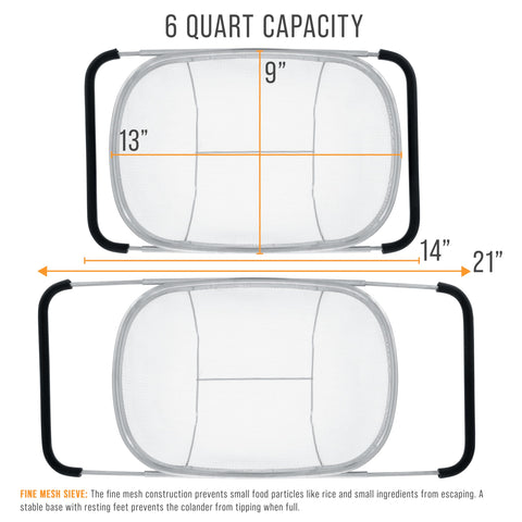 US Kitchen Supply fine mesh sieve prevents small particles from escaping during rinsing.