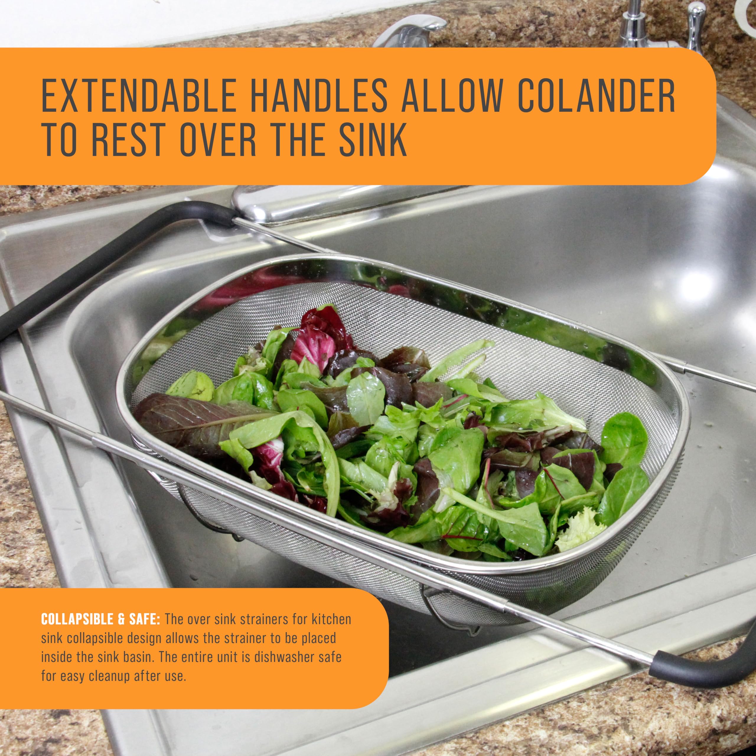 US Kitchen Supply rectangular 6-quart colander ideal for pasta and vegetables.