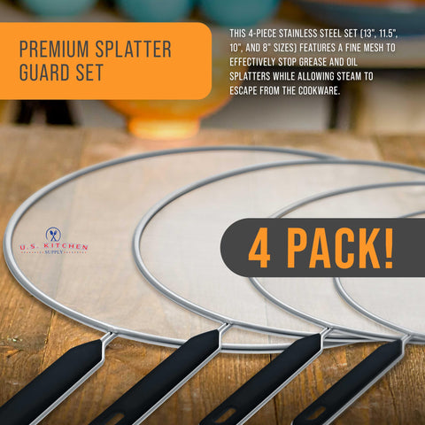 U.S. Kitchen Supply 11.5-inch guard on skillet edge for cleaner cooking