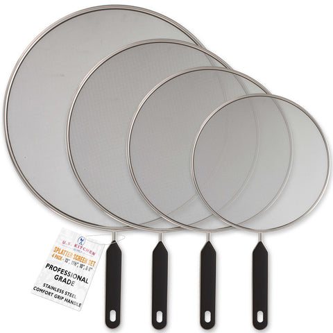 U.S. Kitchen Supply 13-inch splatter guard shown over pan to reduce splatter