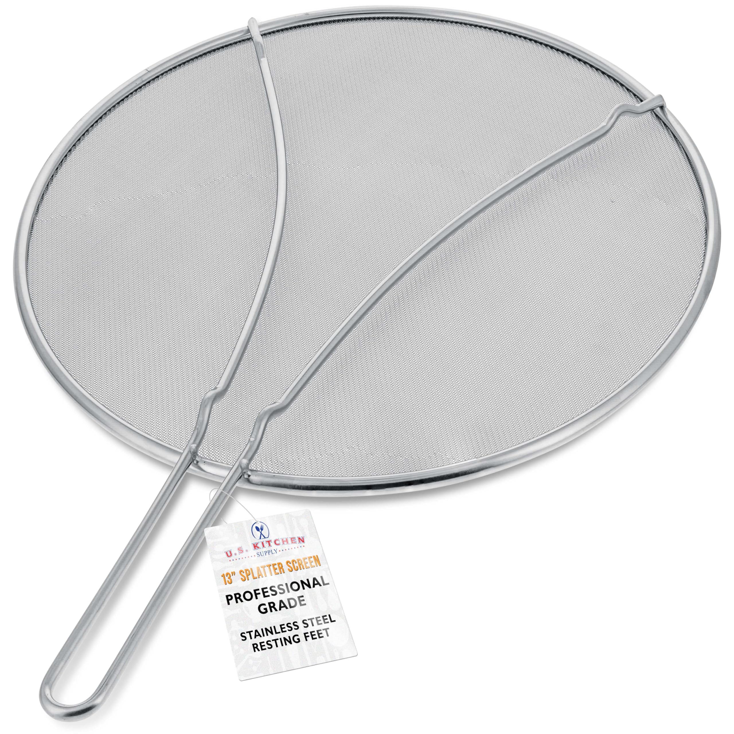 U.S. Kitchen Supply 13-inch splatter guard, front view, fine mesh reduces splatter