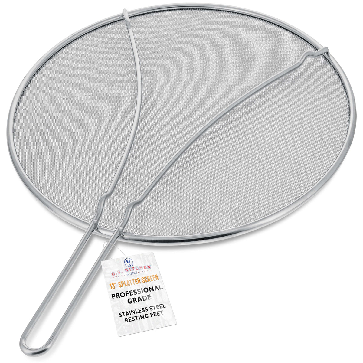 U.S. Kitchen Supply 13-inch splatter guard, front view, fine mesh reduces splatter