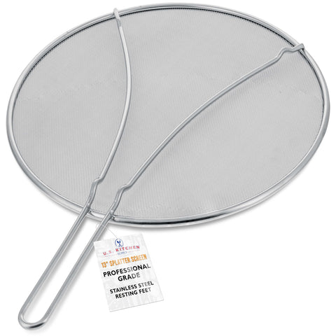 U.S. Kitchen Supply 13-inch splatter guard, front view, fine mesh reduces splatter