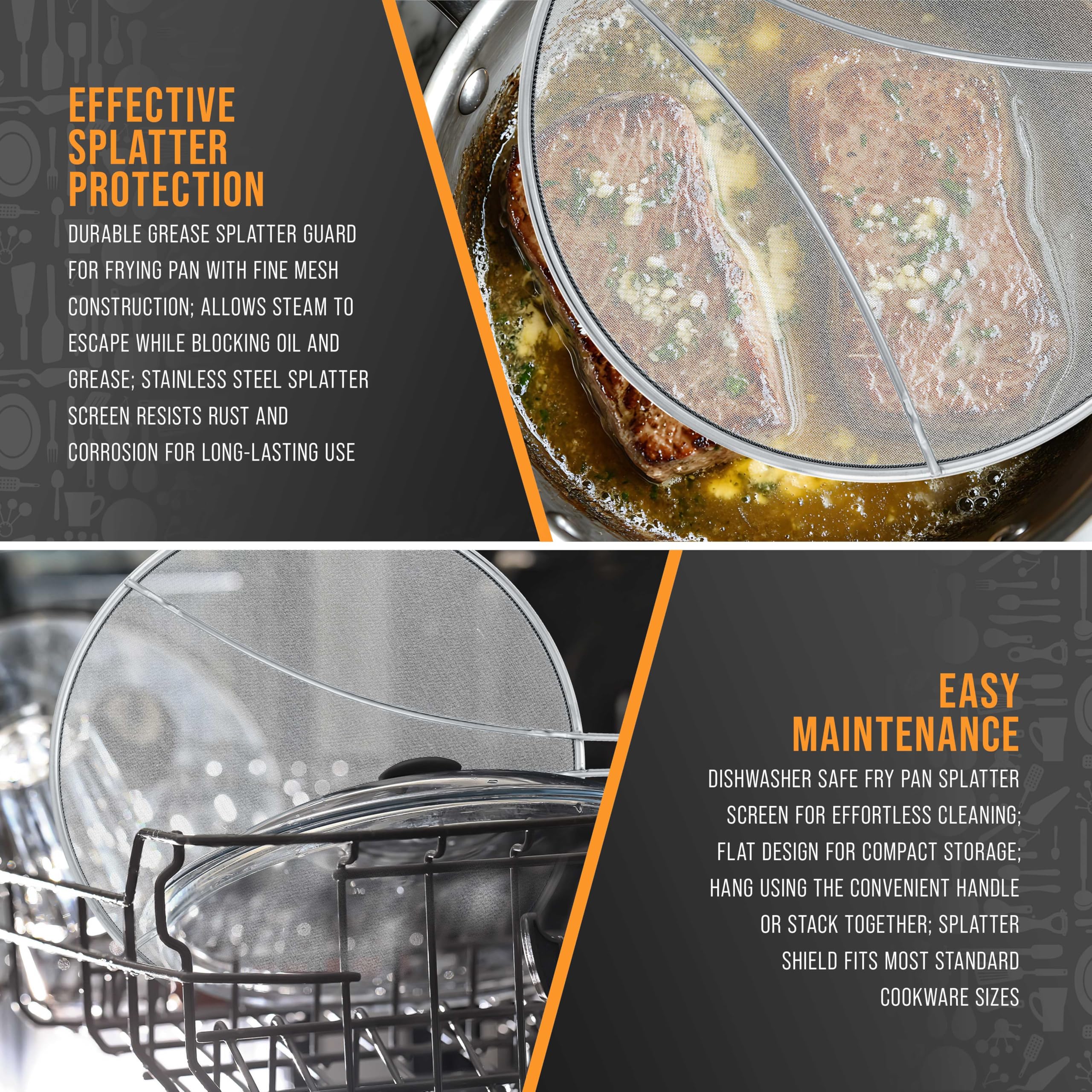 US Kitchen Supply splatter guard used for bacon and eggs to reduce splatter