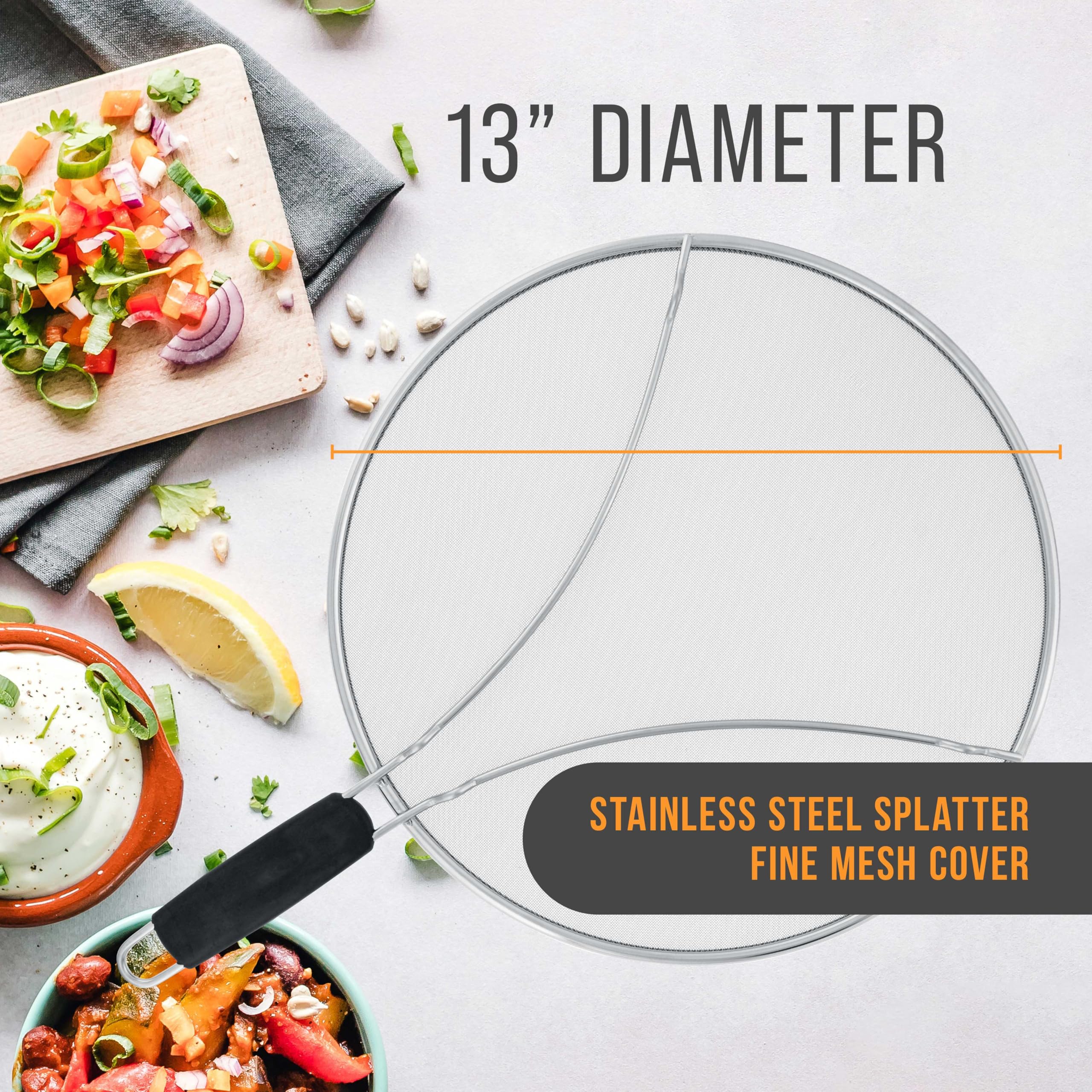 US Kitchen Supply splatter guard resting feet keep countertop clean during frying