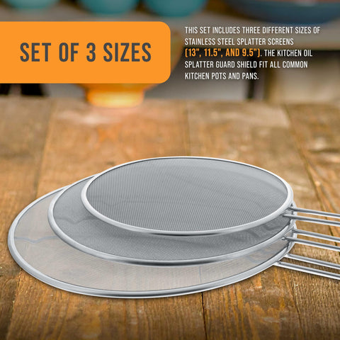 U.S. Kitchen Supply 11.5-inch splatter screen fits medium pots, reduces grease spray