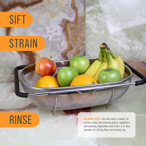 US Kitchen Supply colander with a stable base to prevent tipping during draining.