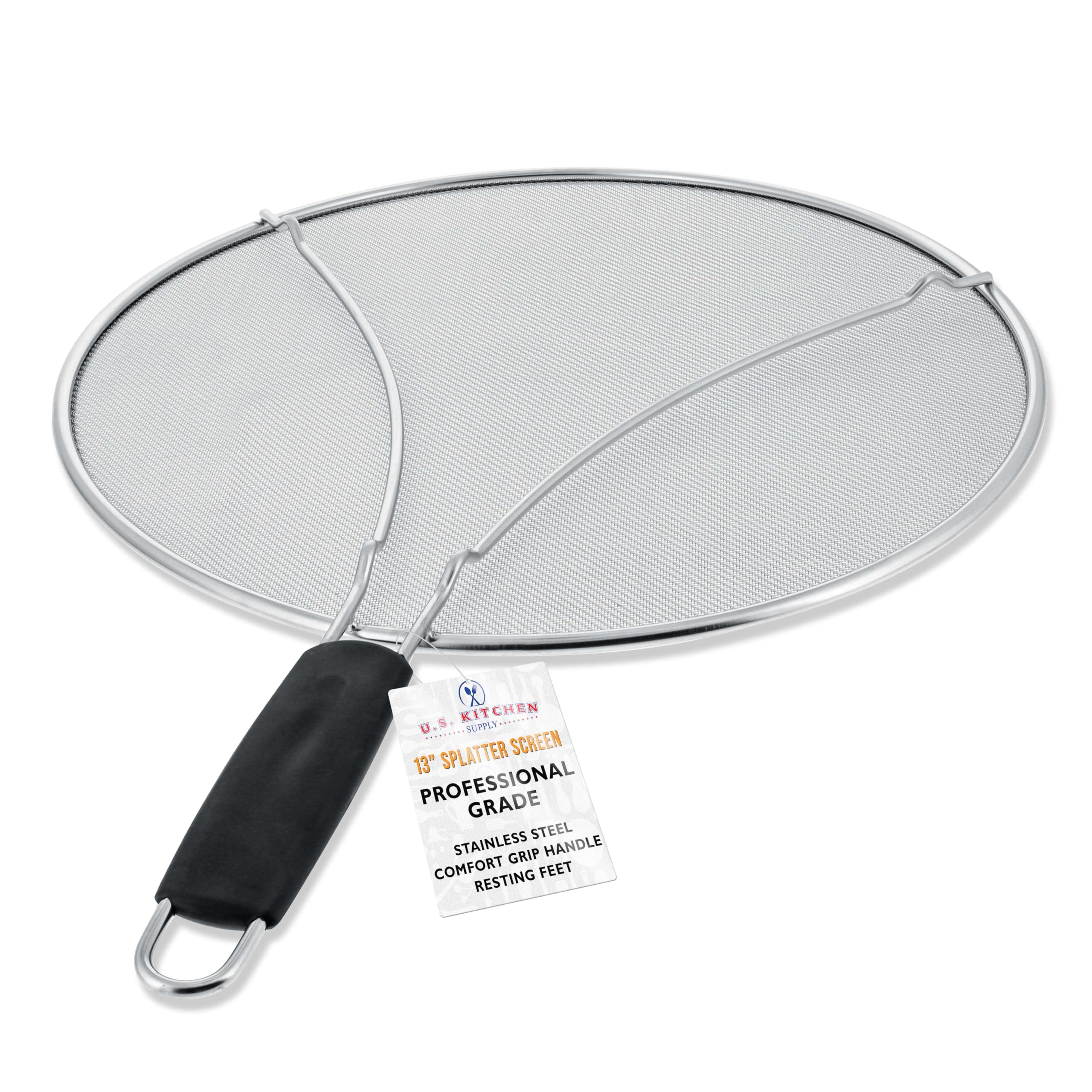 US Kitchen Supply stainless steel splatter guard on 13-inch mesh blocks grease while cooking