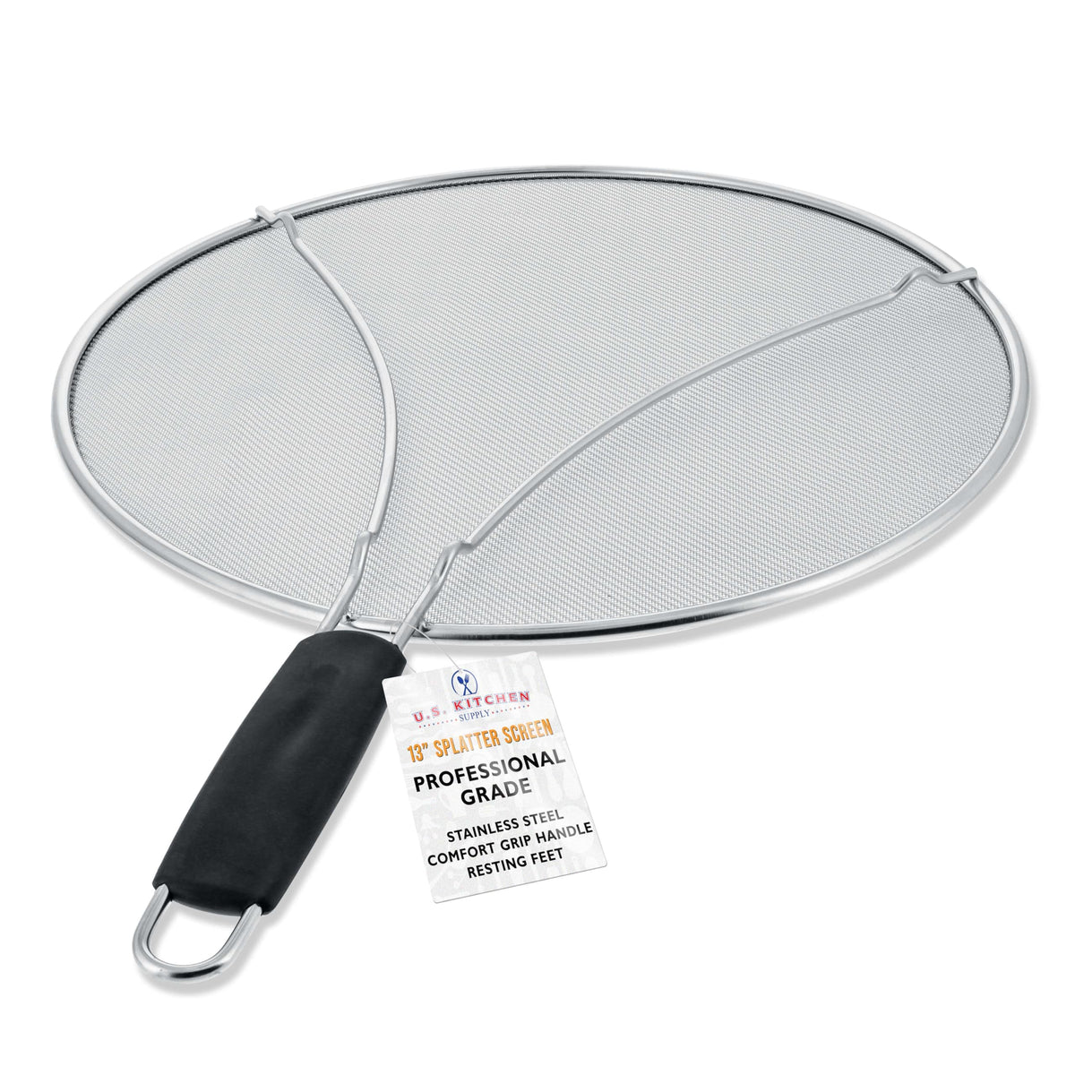 US Kitchen Supply stainless steel splatter guard on 13-inch mesh blocks grease while cooking