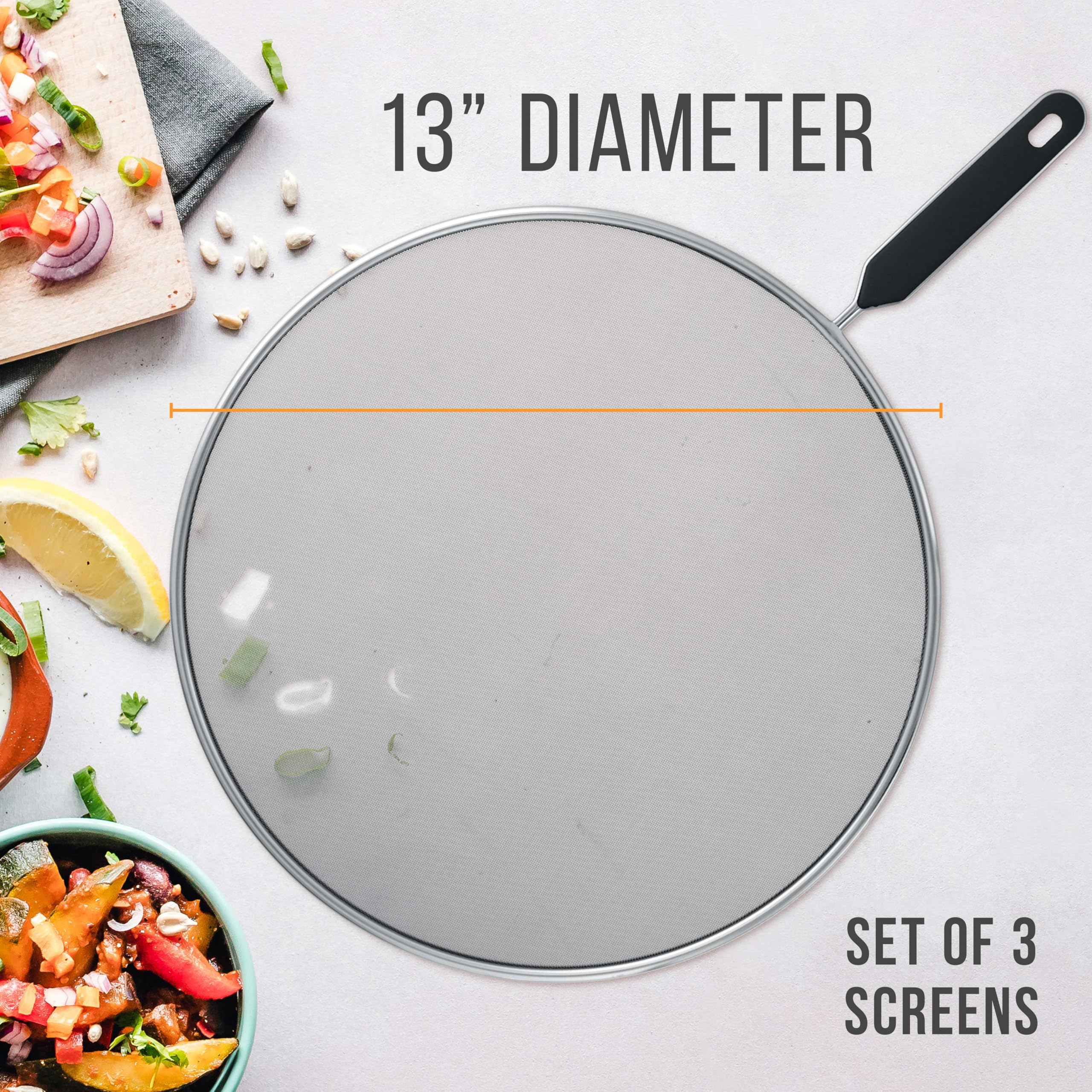 US Kitchen Supply stainless steel splatter screen blocking oil while allowing steam.